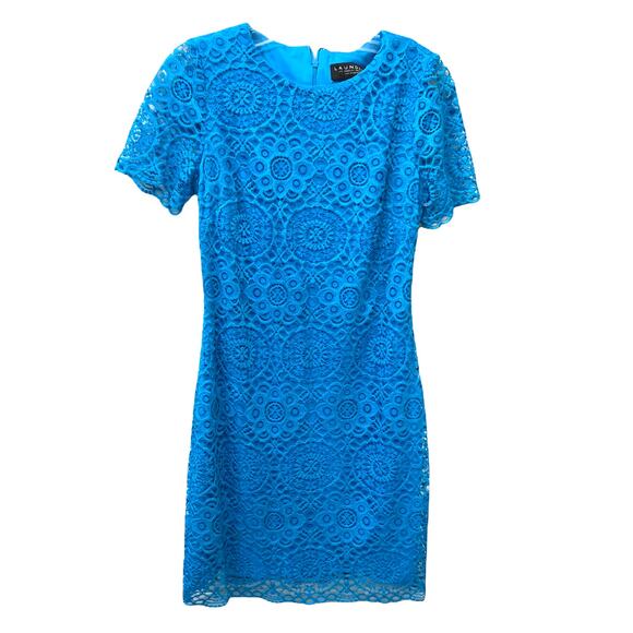 Laundry By Shelli Segal  Blue Lace Short Sleeve Mini Dress 4 - Picture 3 of 5